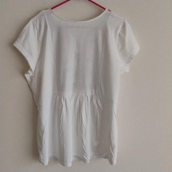 Woman Within Embroidered Floral Aztec Boho Whimsical Pink White Top SIZE 14-16 - Picture 6 of 14